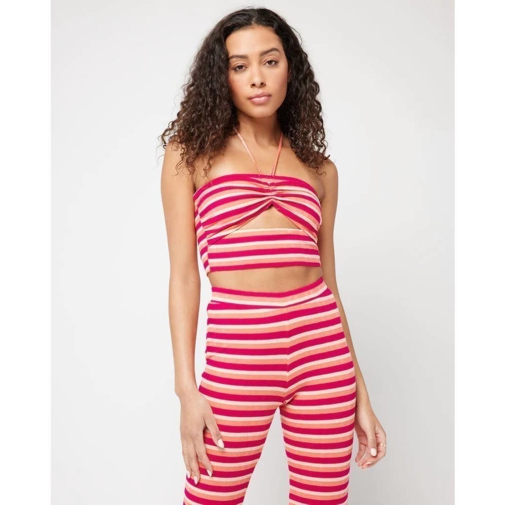 L*SPACE Paloma Halterneck Crop Top in Fresh Squeezed Stripe Medium NWT